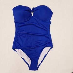 Kona Sol Textured Front Knot Strapless One Piece Swimsuit, Royal Blue